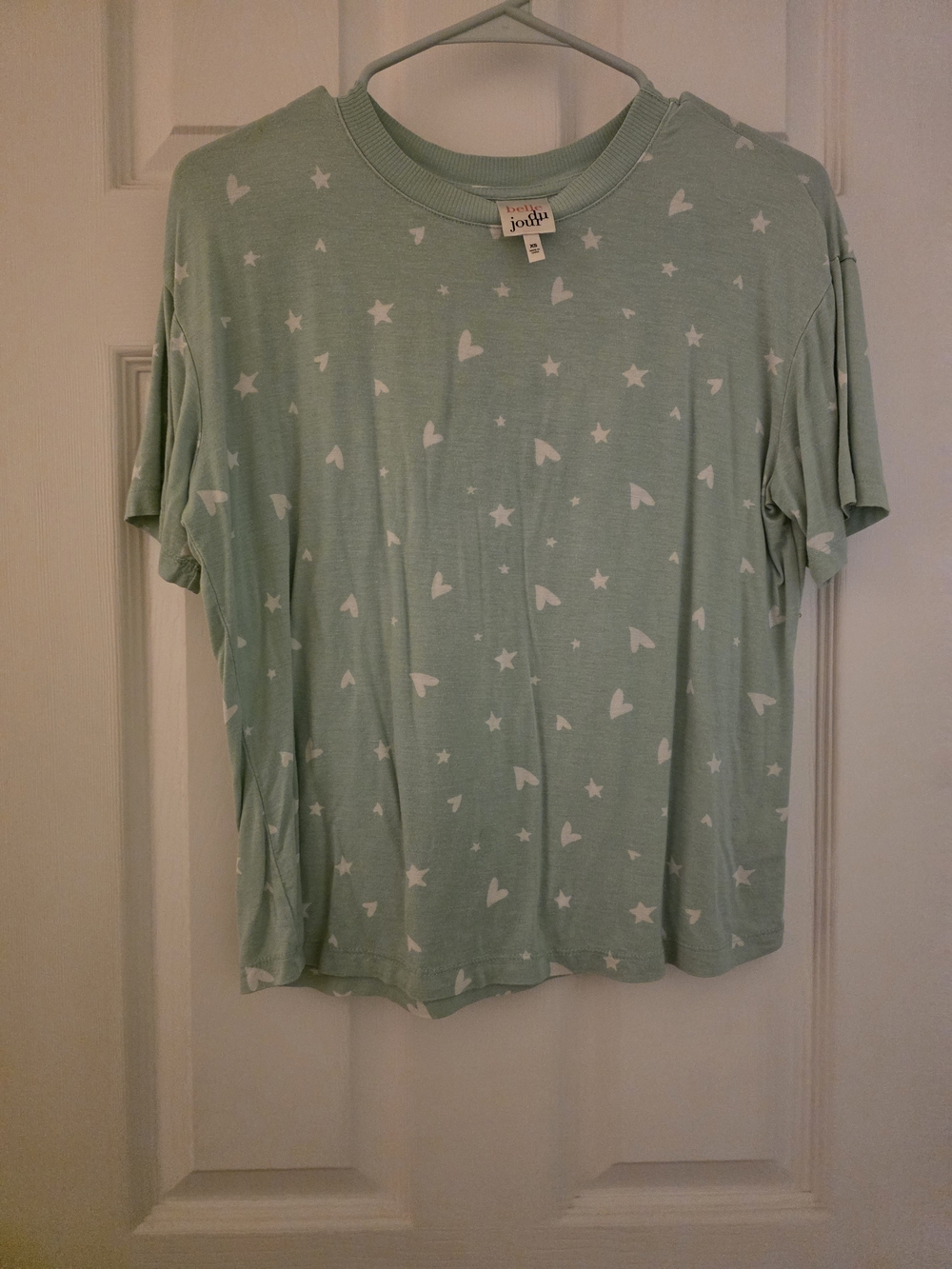 Belle Du Jour Mint Green Short Sleeve Tee with White Heart & Star Print